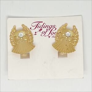NEW Jane Davis Gold Tone Beloved Angel Earrings Clip On Style